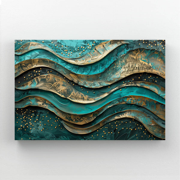 Teal Gold Waves Mexican Wall Art | MusaArtGallery™