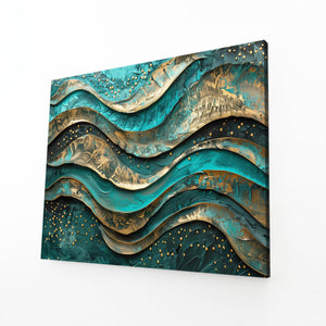 Teal Gold Waves Mexican Wall Art | MusaArtGallery™