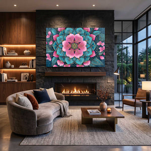 Teal Mandala Cherry Blossom Flower Art