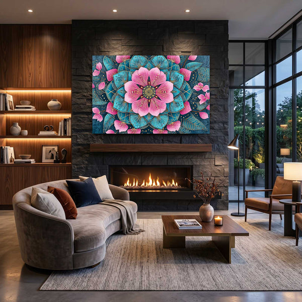 Teal Mandala Cherry Blossom Flower Art