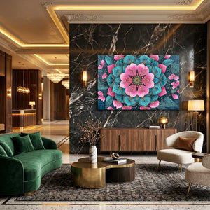 Teal Mandala Cherry Blossom Flower Art