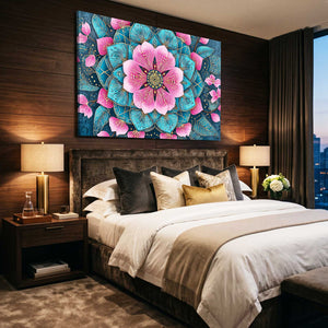 Teal Mandala Cherry Blossom Flower Art