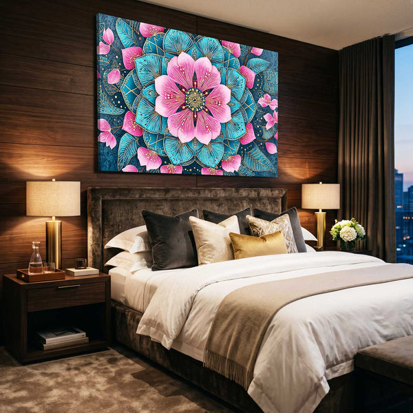 Teal Mandala Cherry Blossom Flower Art
