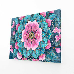 Teal Mandala Cherry Blossom Flower Art