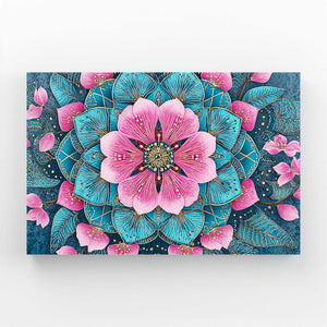 Teal Mandala Cherry Blossom Flower Art