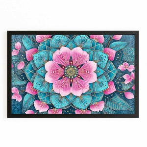 Teal Mandala Cherry Blossom Flower Art