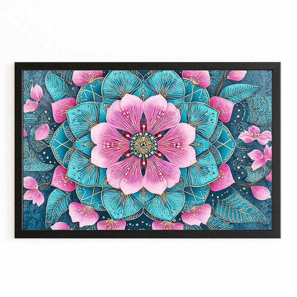Teal Mandala Cherry Blossom Flower Art