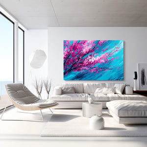 Turquoise Abstract Cherry Blossom Wall Art