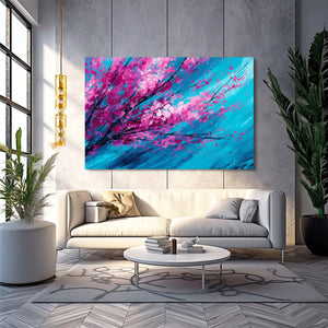 Turquoise Abstract Cherry Blossom Wall Art
