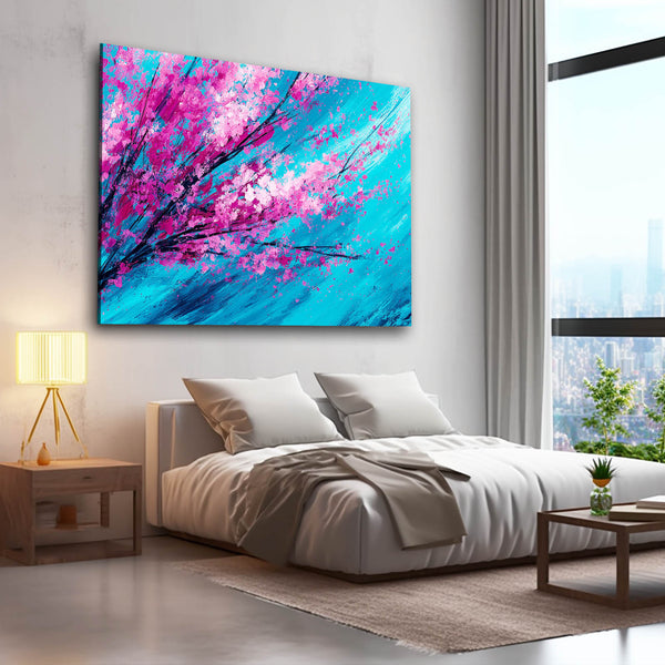 Turquoise Abstract Cherry Blossom Wall Art