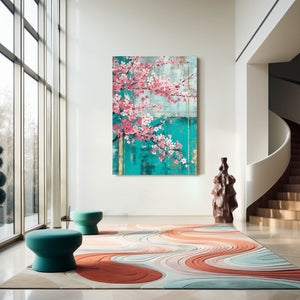 Turquoise Cherry Blossom Landscape Art