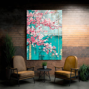 Turquoise Cherry Blossom Landscape Art