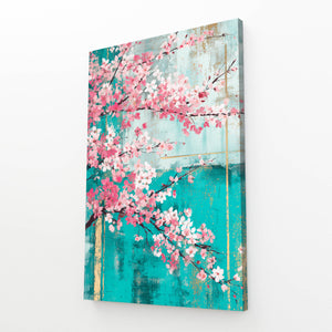 Turquoise Cherry Blossom Landscape Art