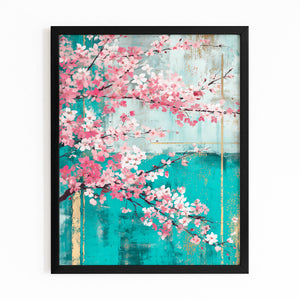 Turquoise Cherry Blossom Landscape Art