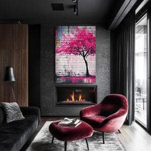 Urban Pink Cherry Blossom Tree Wall Art