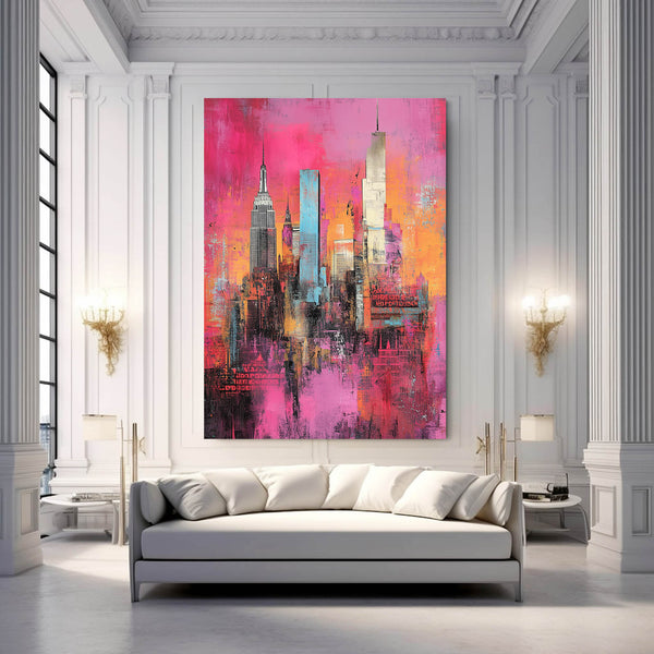 Vibrant Skyline Pink Abstract Art | MusaArtGallery™