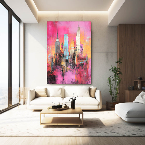 Vibrant Skyline Pink Abstract Art | MusaArtGallery™