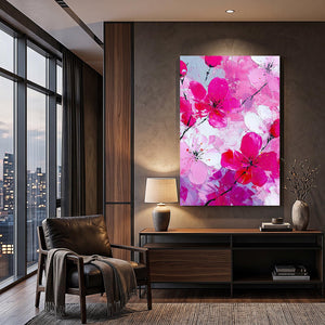 Vivid Pink Cherry Blossom Flower Art
