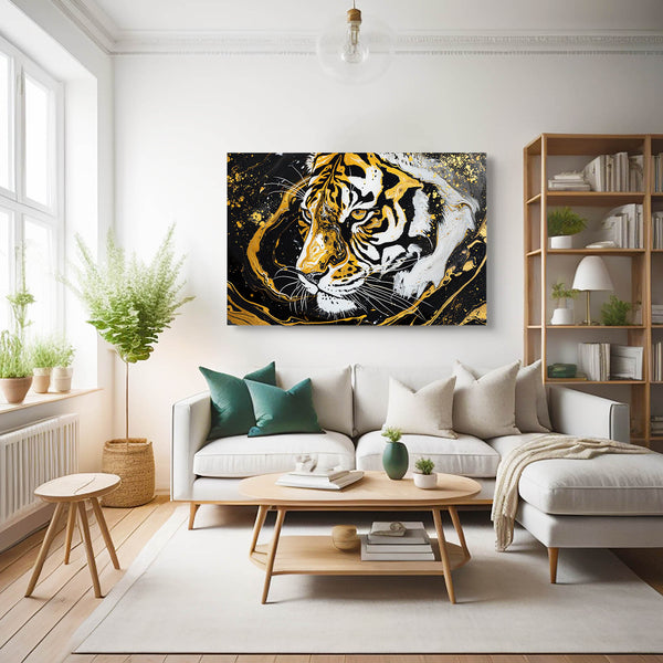 White And Gold Tiger Canvas Wall Art | MusaArtGallery™