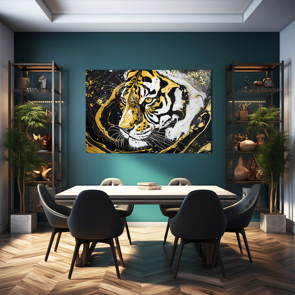 White And Gold Tiger Canvas Wall Art | MusaArtGallery™