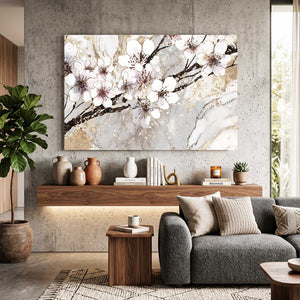 White Cherry Blossom Branch Art