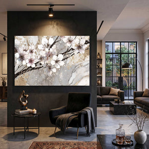 White Cherry Blossom Branch Art