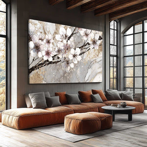 White Cherry Blossom Branch Art