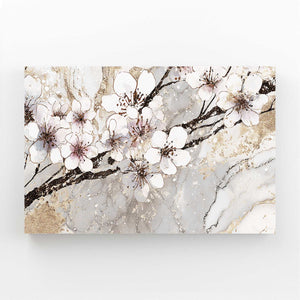White Cherry Blossom Branch Art