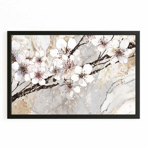 White Cherry Blossom Branch Art
