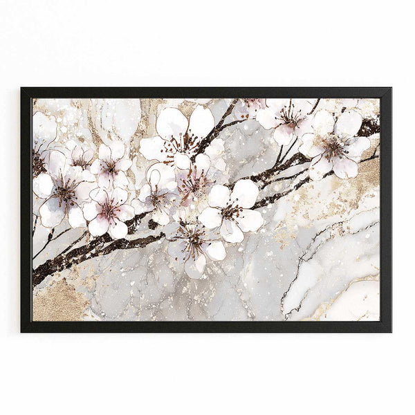 White Cherry Blossom Branch Art