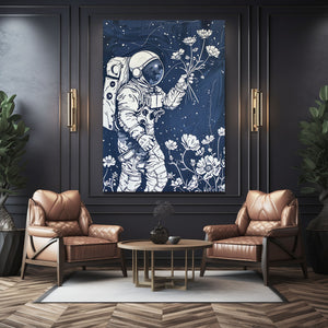  White Flowers Astronaut Art  | MusaArtGallery™
