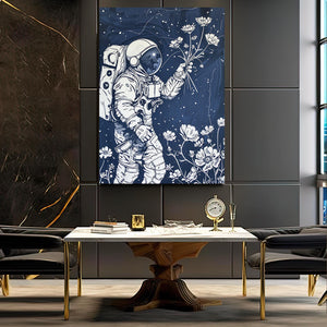  White Flowers Astronaut Art  | MusaArtGallery™