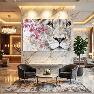 White Lion Cherry Blossom Wall Art