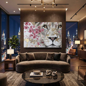 White Lion Cherry Blossom Wall Art