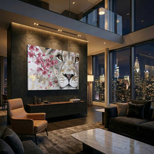 White Lion Cherry Blossom Wall Art