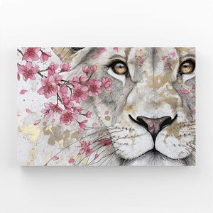 White Lion Cherry Blossom Wall Art