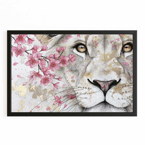 White Lion Cherry Blossom Wall Art