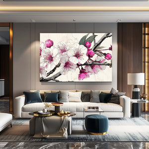 White Pink Cherry Blossom Flower Art