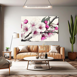 White Pink Cherry Blossom Flower Art