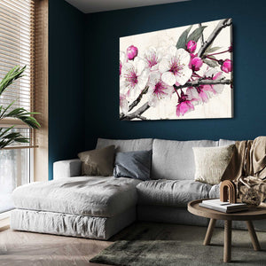 White Pink Cherry Blossom Flower Art