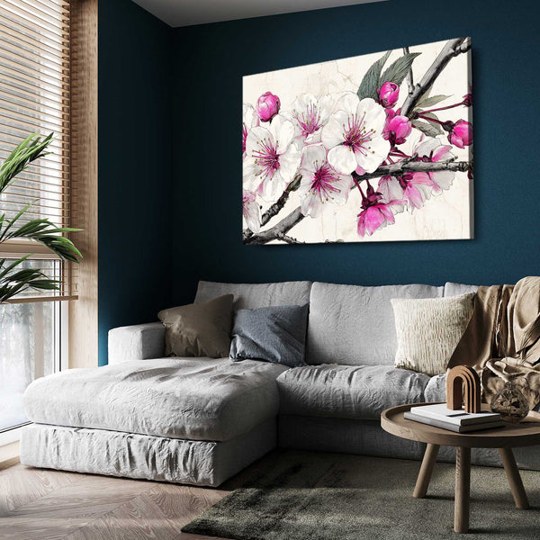 White Pink Cherry Blossom Flower Art