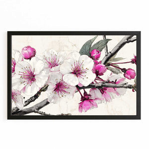 White Pink Cherry Blossom Flower Art