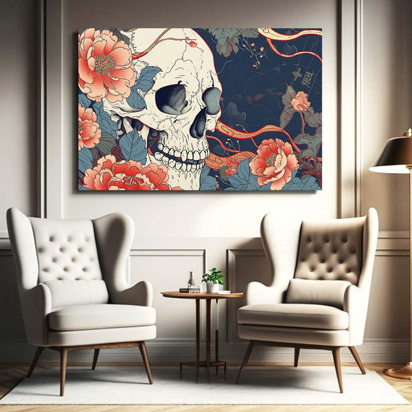 White Skull Art with Flowers | MusaArtGallery™