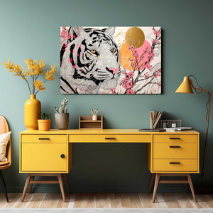 White Tiger Cherry Blossom Wall Art