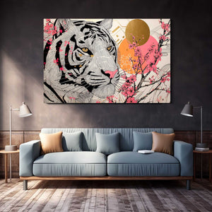 White Tiger Cherry Blossom Wall Art