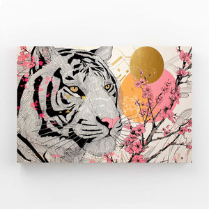 White Tiger Cherry Blossom Wall Art
