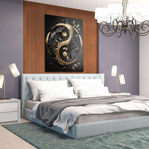 Modern bedroom with a large bed, decorative wall art, and stylish lighting.