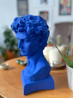 Blue David Head Sculpture