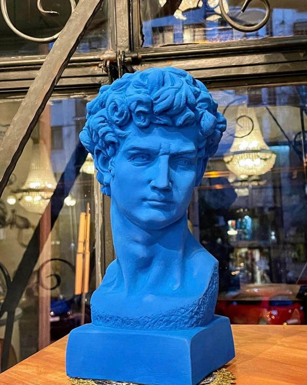 Blue David Head Sculpture