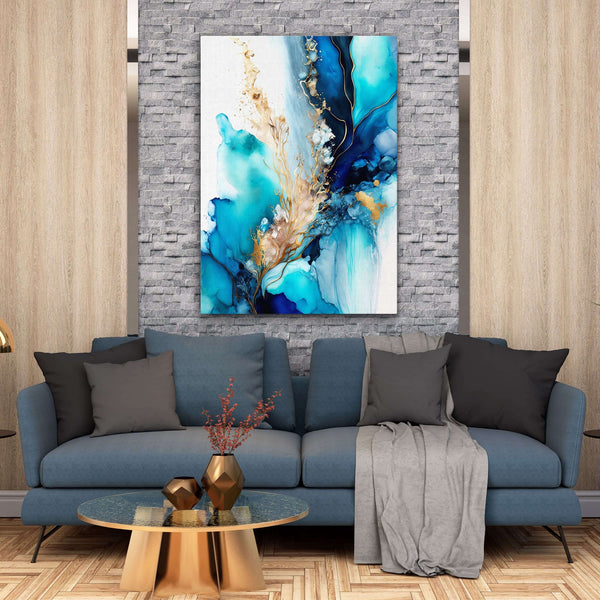 Gold and Blue Abstract Wall Art | MusaArtGallery™ 